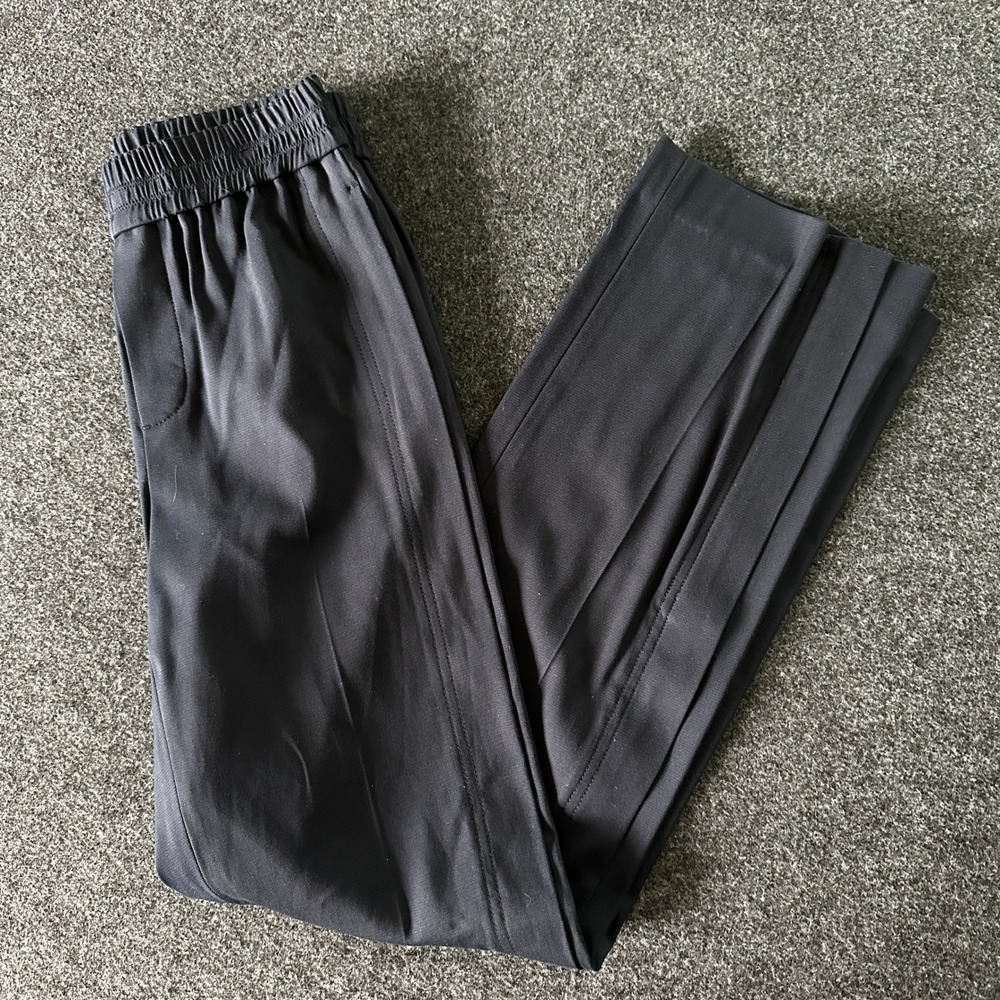 Vince Navy Blue Pintuck Pull On Straight Leg Pants with Ankle Zips Womens XS